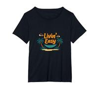 Livin' Easy Tropical Beach Hamac Vacances T-Shirt, Femme Grandes Tailles, Noir, 5X