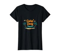 Livin' Easy Tropical Beach Hamac Vacances T-Shirt, Femme, Noir, 3XL