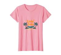 Livin' Easy Tropical Beach Hamac Vacances T-Shirt, Femme, Rose, XL