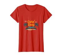 Livin' Easy Tropical Beach Hamac Vacances T-Shirt, Femme, Rouge, XS