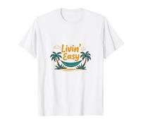 Livin' Easy Tropical Beach Hamac Vacances T-Shirt, Homme, Blanc, XL