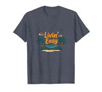 Livin' Easy Tropical Beach Hamac Vacances T-Shirt, Homme, Bleu Chiné, L