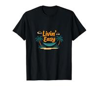 Livin' Easy Tropical Beach Hamac Vacances T-Shirt, Homme, Noir, M