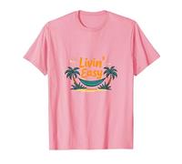 Livin' Easy Tropical Beach Hamac Vacances T-Shirt, Homme, Rose, XL