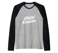 Livin The Dream Retro 70s Cursive Slant Sweat à Capuche (foncé) Manche Raglan