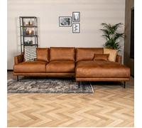 Livin24 Canapé industriel d'angle droit Denver cognac éco-cuir