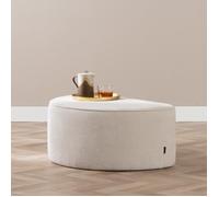 Livin24 Pouf arrondi Lune demi-lune tissu chenille blanc cassé