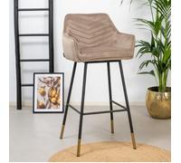 Livin24 Tabouret de bar velours Fiona taupe 70-83 cm