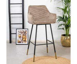 Livin24 Tabouret de bar velours Fiona taupe 70-83 cm