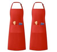LivinEase Tabliers réglables unisexes pour hommes et femmes - Tabliers de chef à 2 poches pour hommes et femmes (Rouge, Pack of 2)
