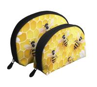 Living Bee Lot de 2 trousses de maquillage portables Motif abeille, blanc, Taille unique
