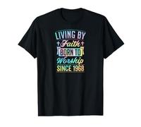 Living by Faith Born to Worship Since 1968 Année chrétienne T-Shirt Graphique avec Valeur
