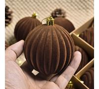 Living Décorations de Noël en velours floqué pour chambre marron avec boîte à boules Style minimaliste moderne 8 cm Arbre festif Coffret cadeau Maison de vacances