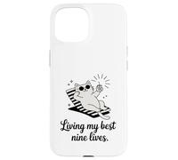 Living My Best Nine Lives Jeu de Mots Amusant pour Chat Coque pour iPhone 15