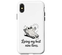 Living My Best Nine Lives Jeu de Mots Amusant pour Chat Coque pour iPhone X/XS