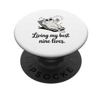 Living My Best Nine Lives Jeu de Mots Amusant pour Chat PopSockets PopGrip Adhésif