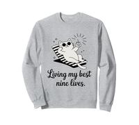 Living My Best Nine Lives Jeu de Mots Amusant pour Chat Sweatshirt