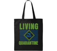 Living My Best Quarantine 2020 Sac fourre-tout en coton écologique naturel avec slogan Noir, Noir , Taille unique