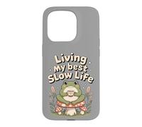 Living My Best Slow Life Grenouille Mignonne Coque pour iPhone 15 Pro
