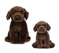 Living Nature- Plush Toys, Chien et Chiot en Peluche Animaux, AN490, Unknown, Bundle, Marron Foncé