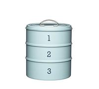 Living Nostalgia KitchenCraft - Boîte à Gâteaux en Métal, 3 Compartiments Étanches, Collection, 22 x 27 cm - Bleu Vintage