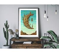 Living on the Moon by Salvador Dali Affiche vintage Art Print Poster Science Fiction Planet Lunar World in a Univers Living in Space (A4)