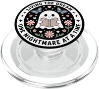 Living The Dream Book Lover Cute Ghost Reading Bookish Black PopSockets PopGrip pour MagSafe