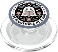 Living The Dream Book Lover Cute Ghost Reading Bookish Blue PopSockets PopGrip pour MagSafe