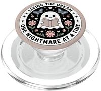 Living The Dream Book Lover Cute Ghost Reading Bookish Brown PopSockets PopGrip pour MagSafe
