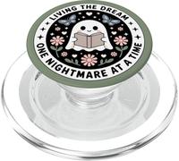 Living The Dream Book Lover Cute Ghost Reading Bookish Green PopSockets PopGrip pour MagSafe