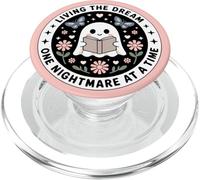 Living The Dream Book Lover Cute Ghost Reading Bookish Pink PopSockets PopGrip pour MagSafe