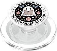 Living The Dream Book Lover Cute Ghost Reading Bookish White PopSockets PopGrip pour MagSafe