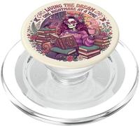 Living The Dream Book Reading Boho Floral Skeleton Bookish PopSockets PopGrip pour MagSafe