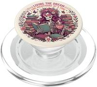 Living The Dream Book Reading Boho Floral Skeleton Bookish PopSockets PopGrip pour MagSafe