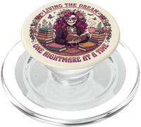 Living The Dream Book Reading Boho Floral Skeleton Bookish PopSockets PopGrip pour MagSafe