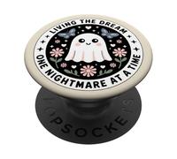 Living The Dream One Nightmare At A Time Cute Bookish Ghost PopSockets PopGrip Adhésif
