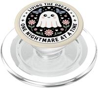 Living The Dream One Nightmare At A Time Cute Bookish Ghost PopSockets PopGrip pour MagSafe