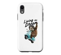 Living The Dream Sloth Cruising on a mobylette. Coque pour iPhone XR