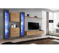 Living Wall Complete Brown 1x living wall+1x TV stand+2x wall cabinet+2x hanging cabinet+1x wall shelf 7 pcs. JVmoebel