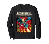 Living Well Dragon Sarcastic Retro Vintage Funny Adult Humor Manche Longue