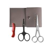 LIVINGO Ciseaux à barbe et moustache pour homme, 11,4 cm, professionnels, pointe arrondie en acier inoxydable, pointue, petite beauté avec mini peigne et étui en cuir