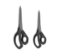 LIVINGO Fabric Cutting Scissors Set: Titanium Coated Sharp Blades Forged Stainless Steel - Soft Rubber Grip - Sewing Shears for Adults, Home, Work Use, for Leather Carpets Materials, Black, 22cm+24cm
