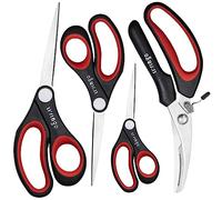 LIVINGO Lot de 4 paires de ciseaux polyvalents tranchants et robustes pour cuisine, couture et coupe de tissu, volaille, papier, bricolage, bureau, maison, école