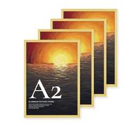 LIVINGTASTE Cadre Photo A2 Aluminium Doré Brossé avec verre trempé, Lot de 4 convient pour 42x59,4 cm affiches, idéal pour la décoration murale du salon