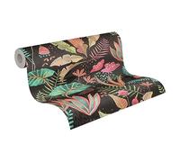 Livingwalls 393481 Papier peint intissé Motif floral Noir/multicolore Vert Rose Orange 10,05 m x 0,53 m Fabriqué en Allemagne