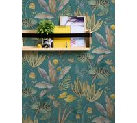 Livingwalls 393483 Papier peint intissé Motif floral Bleu pétrole Vert jaune gris 10,05 m x 0,53 m Fabriqué en Allemagne