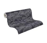 Livingwalls A.S. Création Vibes & Styles Lin Zen Branches Papier Peint Intissé - Pins Asiatiques, Rouges Rouges sur Beige, Surface Non Tissée, Papier Peint Floral, Arbres, 10,05 m x 0,53 m, Bleu/Gris