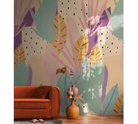 livingwalls Anna D'Andrea papier peint photo moderne 1,59 m x 2,80 m - beige, vert, violet, jaune - papier peint feuilles - 782082