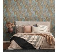 Livingwalls Famous Garden 393464 Papier peint intissé Motif feuilles Bleu clair jaune marron 10,05 m x 0,53 m