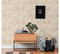 Floral Papier Peint Avec Feuilles Dans Style Rétro Léger Structuré, Mat - Blanc,